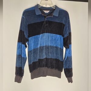 Vintage Nob Hill Classic Blue and Black Striped, Soft Polo Sweater